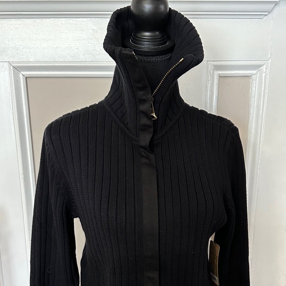 Ralph Lauren Women's Black Ribbed Zipped Sweater